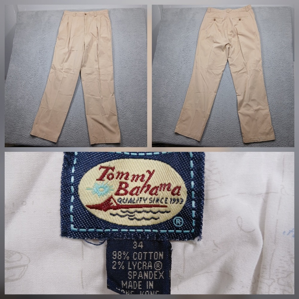 Tommy Bahama Pleated Chino Pants‎ Men's 34 Khaki Cotton Stretch